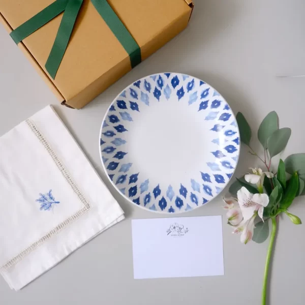 Ikat-Pasta-Plate-and-Delphinium-Napkin