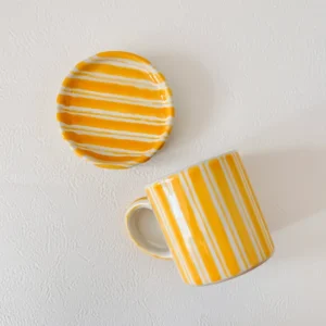 Stripe Mug & Coaster Yellow